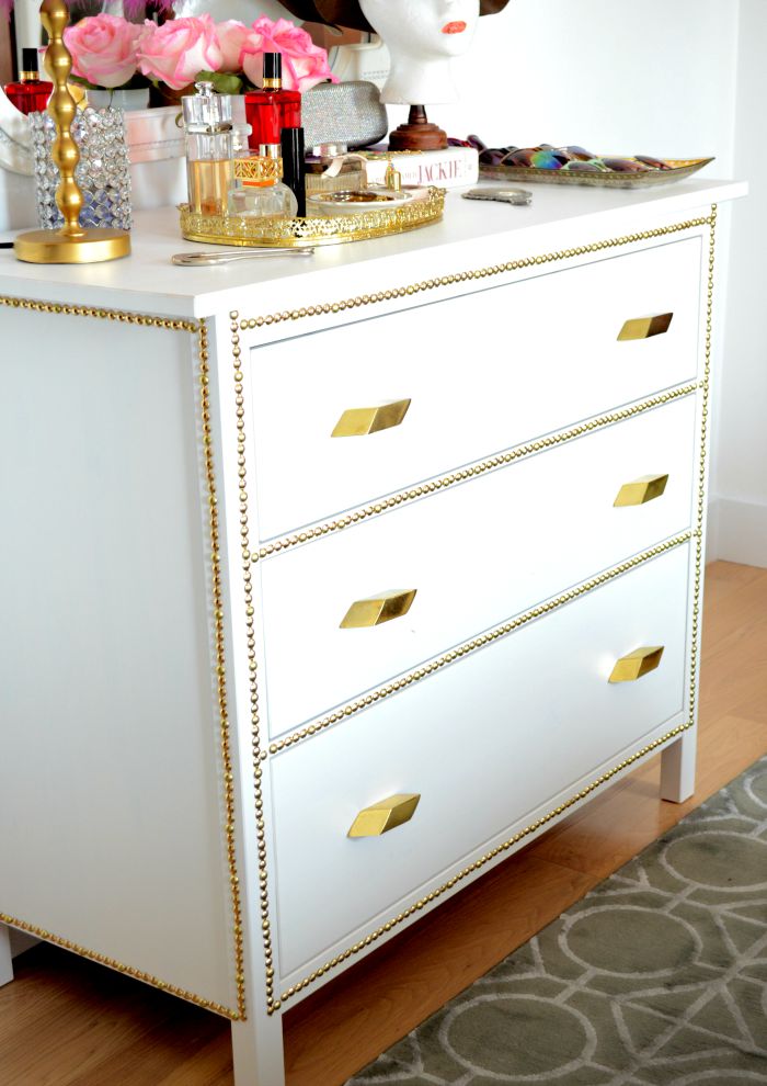 Gold Nailhead Ikea Dresser Makeover, Nailhead Trim Dresser