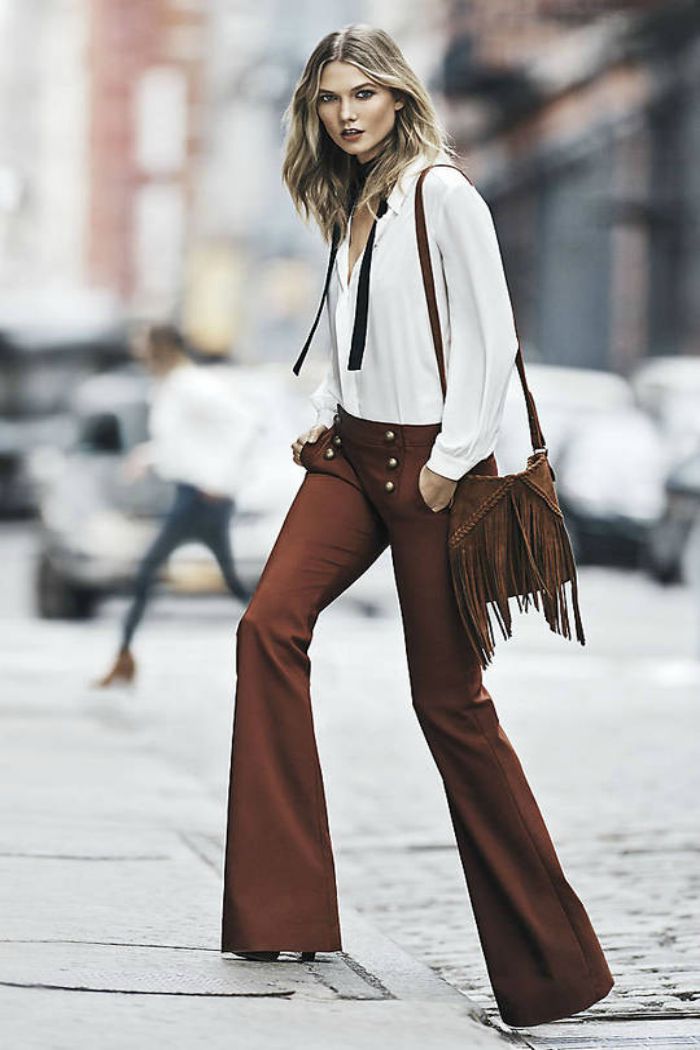 Express.70's.Flare.Pants.in.Rust and fringe bag