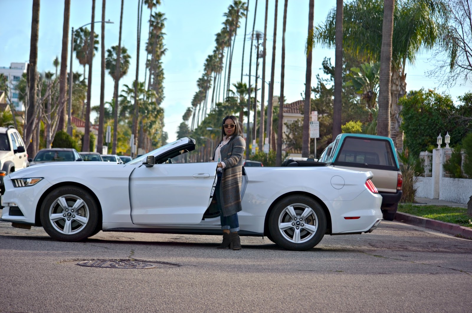 Los Angeles Palms Lined Street in A Convertible Mustang Listening To Mary J. Blige