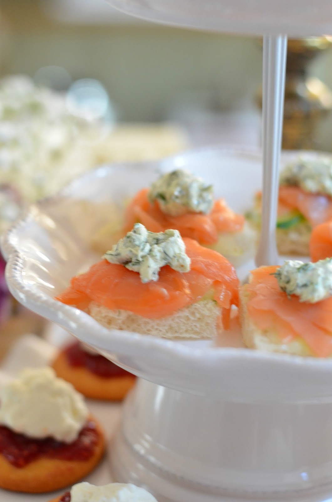Afternoon Champagne and english Tea Salmon and Herb Cream Cheese Tea Sandwiches