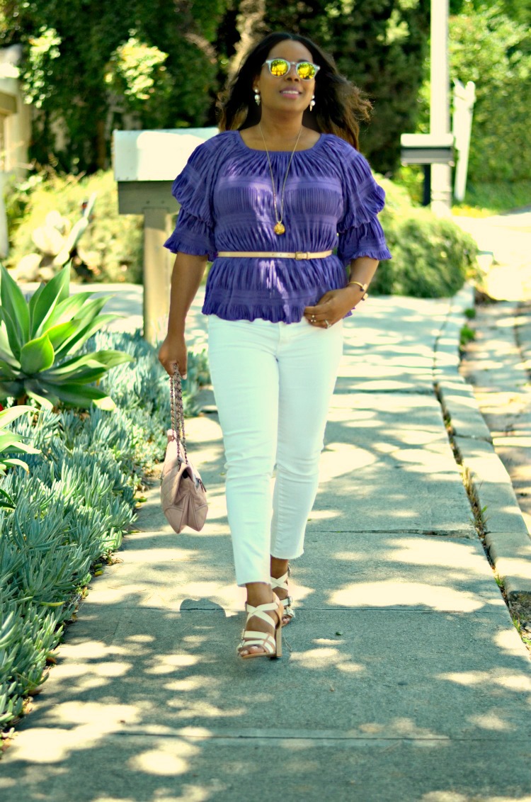 All Ruffled Up in LA - Retro Summer Lifestyle in Los Angeles- American Eagle Skinny Jeans - Retro mirrored Sunglasses