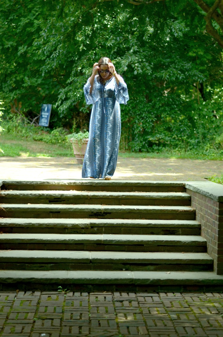 Bell Sleeve Maxi Dress_Lucky Brand Crochet Lace Wedges_Bebe Snakeskin Foldover Bag_Vintage Sunglasses