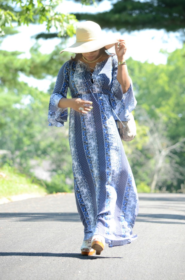 Summer Maxi Dress and Lucky Brand Crochet Lace Wedges Wide Brim woven Cat Eye Sunglasses