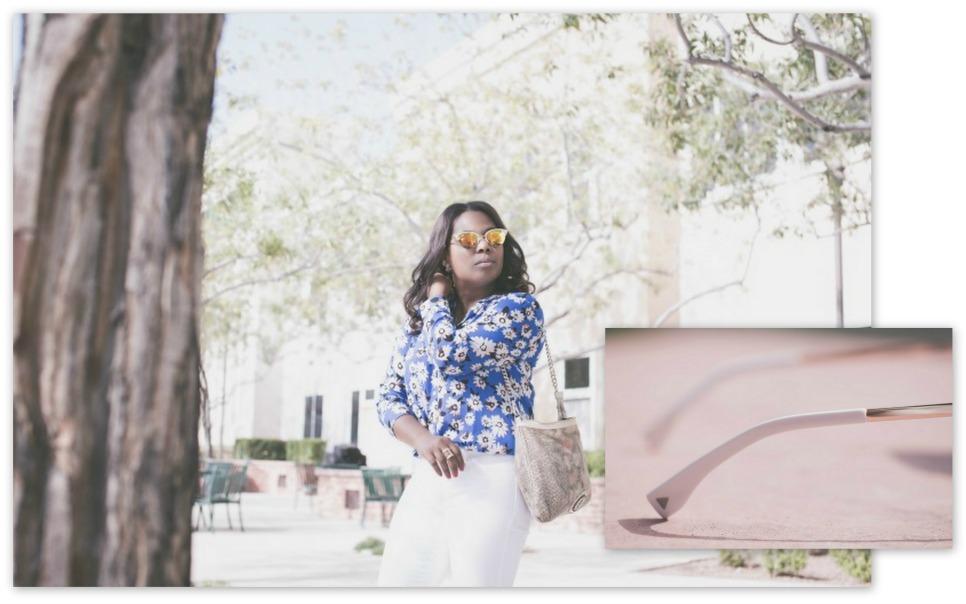 Banana Republic Military Jacket+Floral Dillton Shirt_American Eagle White Fray Ankle Skinny Jeans_Bebe Snakeskin Fold-Over Clutch