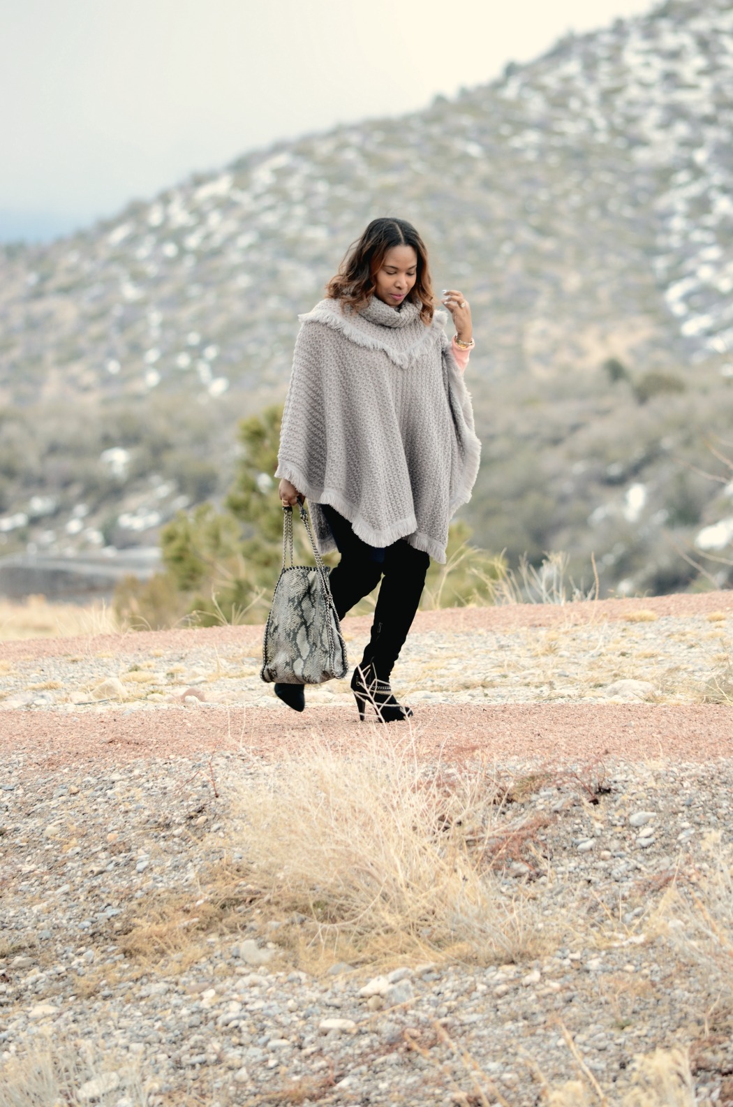 Grey Knit Poncho_Paige Denim Skinny Jeans_Over_The-Knee_Boots_Cashmere_Blush_Sweater