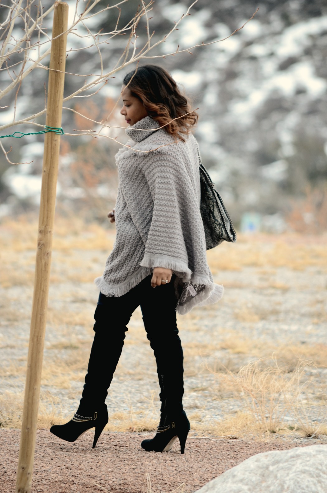 Grey Knit Poncho_Paige Denim Skinny Jeans_Over_The-Knee_Boots_Cashmere_Blush_Sweater