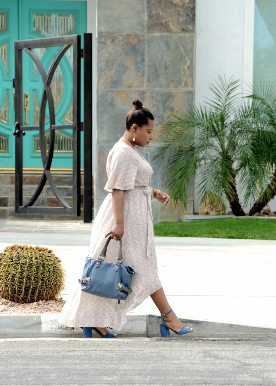That Pink Door in Palm Springs_Floral high-low Hem Flutter bell sleeves Maxi Spring and summer dress